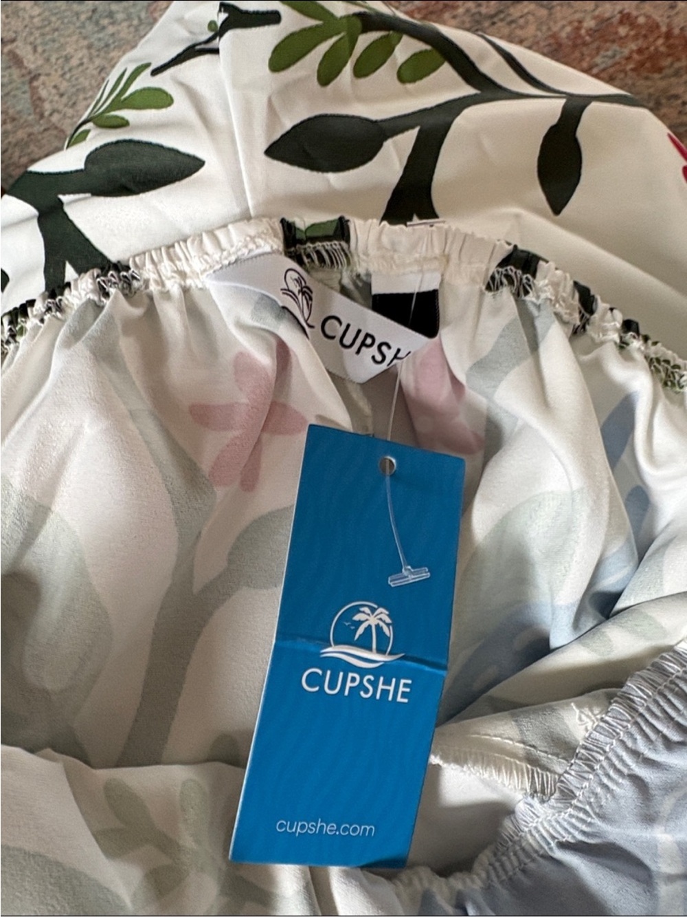 Cupshe White Halter Jumpsuit with Blue Bird & Green Floral Print - Picture 2 of 7